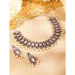 Rubans Silver-Plated Stone-Studded & Beaded Jewellery Set-picture-35