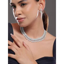 Rubans Silver-Plated White Cubic Zirconia Studded Luxurious Jewellery Set-picture-32