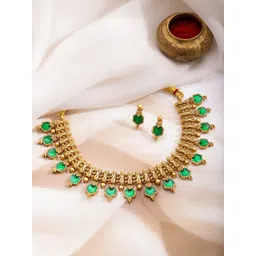 Rubans Women 22K Gold-Plated Brass Emerald Green Stone-Studded Ethnic Jewellery Set-picture-35