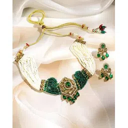 rubans Women Gold-Plated Multi-Stranded Necklace & Earrings Set-picture-38
