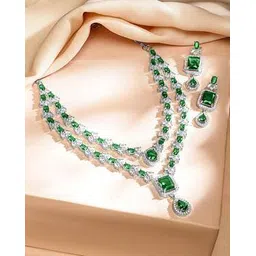 rubans Women Rhodium-Plated Cubic Zirconia-Studded Necklace & Earrings Set -picture-52