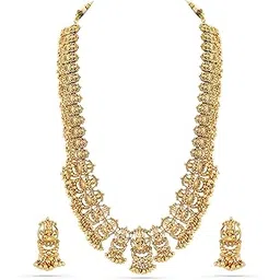 rubans Womens 24K Gold Plated Handcrafted Traditional Lakshmi Temple Jewellery Set with Gold Beads - Ideal for Weddings & Special Occasions-picture-22