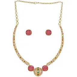 rubans Women's & Girl's 24K Gold-Plated Handcrafted Artificial Filigree Temple Jewelry Set-Ruby, Emerald Cubic Zircon Studs & Pearl Beaded-Matching Earrings Perfect For Weddings And Special Occasions-picture-36