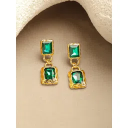 Rubans Voguish 18K Gold Plated Emerald Studded Geometric Drop Earrings-picture-32