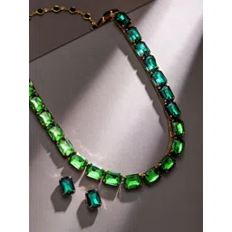 Rubans Voguish 18K Gold Plated Light & Deep Emerald Crystal & Cubic Zirconia Necklace Set-picture-25