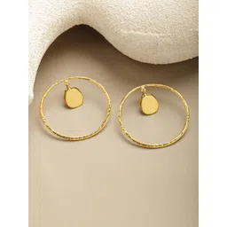 Rubans Voguish 18K Gold-Plated Oversized Smooth Hoop with Drop Charm Hoop Earrings-picture-35