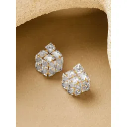 rubans voguish Rubans 18K Gold Plated Crystal Blue Cubic Zirconia Floral Cluster Stud Earrings-picture-11