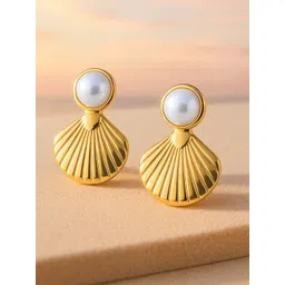 rubans voguish Rubans 18K Gold-Plated Stainless Steel Tarnish-Free Waterproof Pearl & Shell Drop Earrings-picture-22