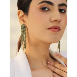 rubans voguish Rubans Rhodium-Plated Brass Emerald Green Crystal AD Stones Tassel Dangler Earrings-picture-34