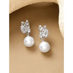 rubans voguish Rubans Rhodium-Plated Butterfly Wing Crystal AD Stud and White Pearl Drop Earrings-picture-34