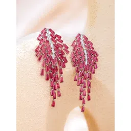 rubans voguish Rubans Rhodium-Plated Crystal Ruby Pink AD & Zirconia Tassel Danglers Earrings-picture-37