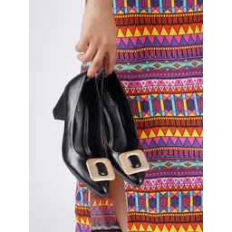 Rubeezz Women Black Solid Party Block Pumps-picture-32