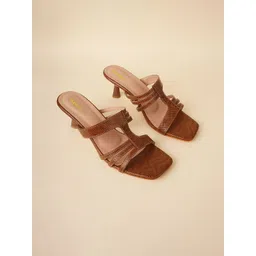 Rubeezz Women Textured Kitten Heels Sandals-image-21