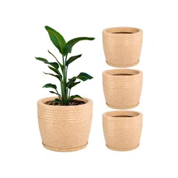 RUBOXA 4-Pcs Brown Textured UV-ProtectedPlanters WithBottomTray-image-2
