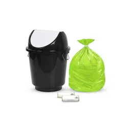RUBOXA Black & White Round Leak-Free Swing Lid Dustbin With 2Roll Black Garbage Bag - 25 L-picture-12