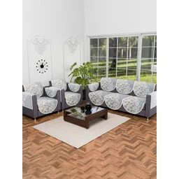 RUBOXA Blue & Blue Printed Cotton Sofa Cover With Arms-picture-37