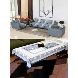 RUBOXA Blue & Off White Printed Cotton Sofa Cover-picture-37