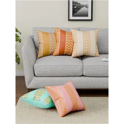 RUBOXA Blue & Pink Set of 5 Striped Square Cushion Covers-picture-37