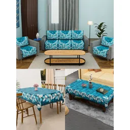 RUBOXA Blue & White Printed Velvet Sofa Cover-picture-13