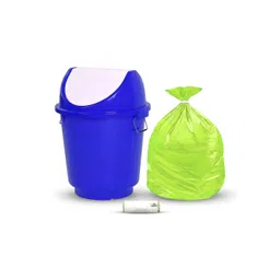 RUBOXA Blue & White Round Leak-Free Swing Lid Dustbin With 1 Roll Black Garbage Bag - 25 L-picture-17