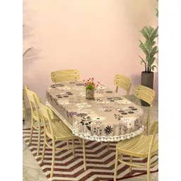 RUBOXA Brown Floral Plastic Oval 6-Seater Table Cover-picture-14