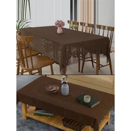 RUBOXA Coffee Brown Set of 2 Floral Waterproof Plastic 6-Seater Table Cover-picture-23