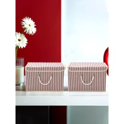 RUBOXA Cream-Colored 2 Pieces Lining Printed Cotton Foldable Wardrobe Drawer Organisers-picture-20