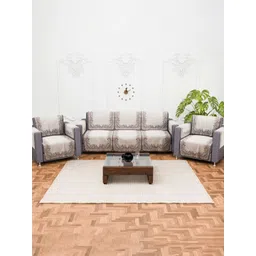 RUBOXA Cream-Coloured & Brown Cotton Sofa Cover With Arms-image-10