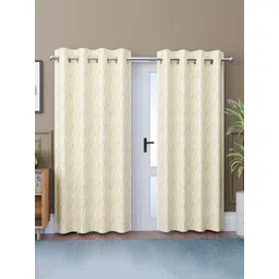 RUBOXA Cream-Coloured & Gold-Toned 2 Pieces Striped Door Curtains-picture-34