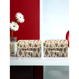 RUBOXA Cream Coloured & Green 2 Pieces Foldable Cotton Wardrobe Drawer Organiser-picture-38