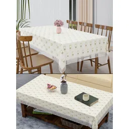 RUBOXA Cream-Coloured Set of 2 Floral Waterproof Plastic 6-Seater Table Cover-picture-25