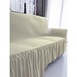 RUBOXA Cream-Coloured Solid Velvet 1 Piece Sofa Cover With Arms image 4