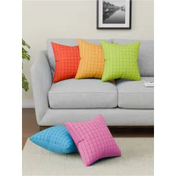 RUBOXA Green & Orange Set of 5 Geometric Square Cushion Covers-picture-10