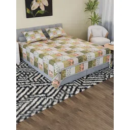 RUBOXA Green & Pink Floral Cotton 144 TC Double King Bedsheet Set-2.4 m x 2.25 m-picture-16
