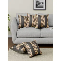 RUBOXA Grey & Beige Set of 5 Striped Square Cushion Covers-picture-27