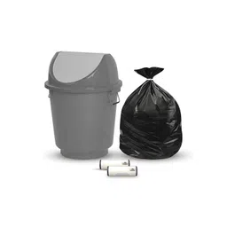 RUBOXA Grey & White Round Leak-Free Swing Lid Dustbin With Roll Black Garbage Bag - 25 L-picture-35