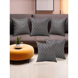 RUBOXA Grey Set of 5 Ethnic Motifs Satin Square Cushion Covers-picture-20
