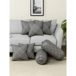 RUBOXA Grey Set of 7 Checked Square Cushion Covers-picture-23