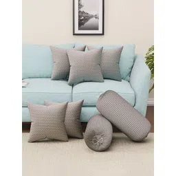 RUBOXA Grey Set of 7 Striped Round Cushion Covers-picture-25