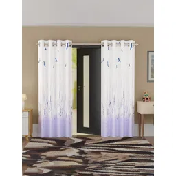 RUBOXA White & Grey Set of 2 Floral Door Curtain-picture-11