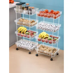 RUBOXA White Set of 2 Metal 4-Layer Fruits & Vegetable Kitchen Trolley & Wheel Organisers-picture-20