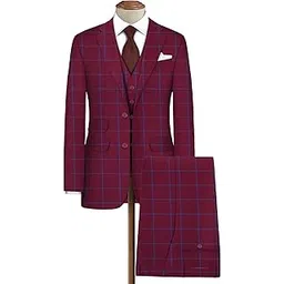 ruby fabrics linings Unstitched Poly-Viscose Maroon Tweed Checkered Suiting Fabric 3 Meter as per Your use-picture-22