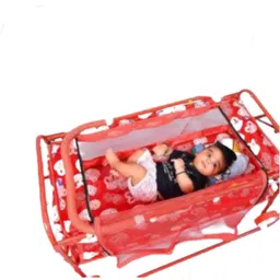 rudra creations Baby Cradle with Wheels, Foldable Design with Canopy for 0-12 Months Baby image 4