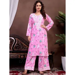 RUDRA LIFESTYLE Floral Printed Pure Cotton Straight Kurta With Palazzos-picture-24