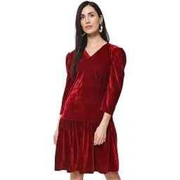 rudrakriti Rudraaksha Stylish Velvet Knee Length Dress for Women-picture-37