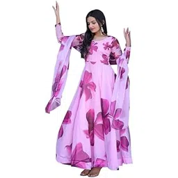 rudravon Pink Printed Printed Georgatte Anarkali Gown with Dupatta for Women (M,L,XL,XXL)-picture-25