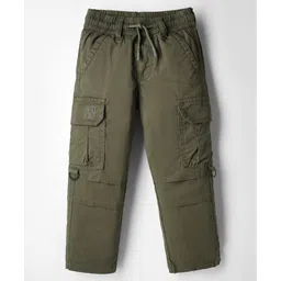 Ruff Cotton Woven Full Length Solid Colour Trouser With Cargo Pocket - Olive Green-picture-10