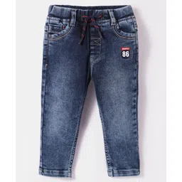 Ruff Full Length Washed Denim Jeans with Text Embroidery - Light Blue-picture-11