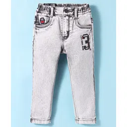 Ruff Full Length Washed Denim Jeans with Text Print - Grey-picture-20