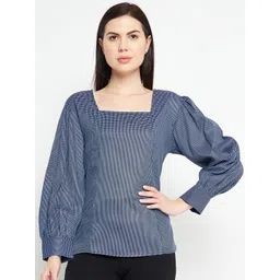 Ruhaans Blue & White Checked Square Neck Top-picture-26